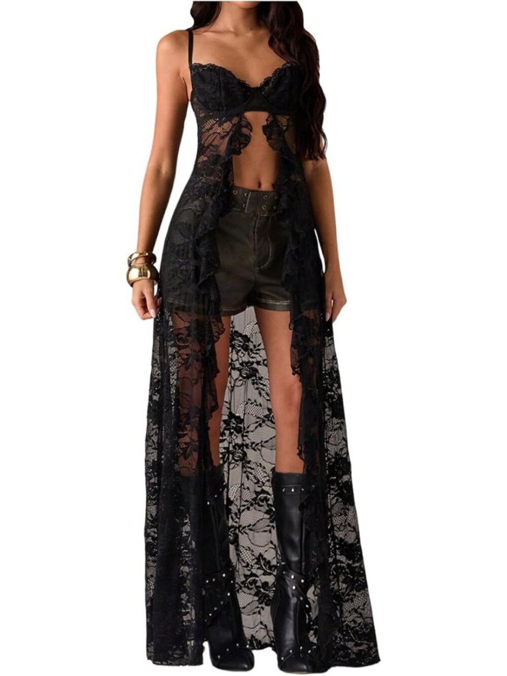 Floral Lace Long Maxi Top with Ruffles | Women's Flowy Summer Style